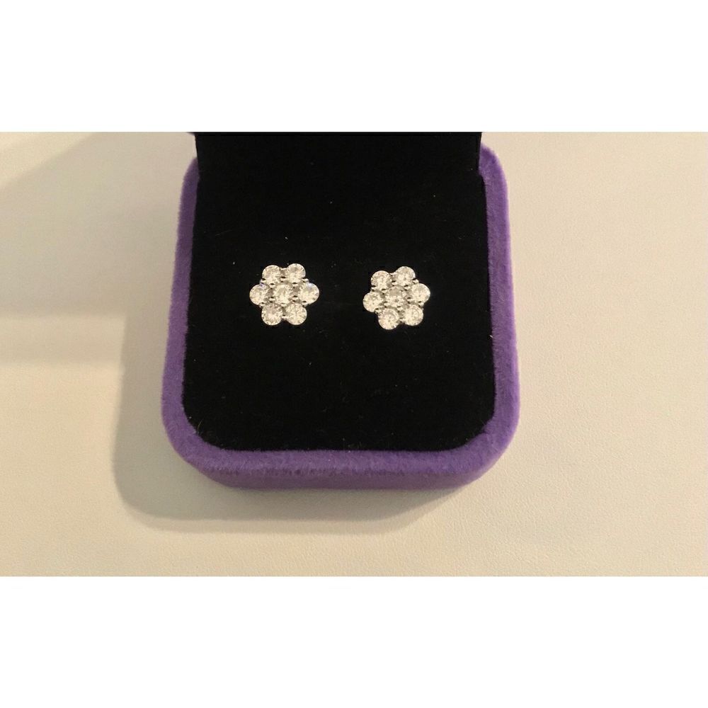 Gorgeous New Sim Diamond Floral Design Cluster Stud Earrings~925 Sterling Silver